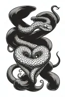 A snake coiled around a heart-shaped locket inscribed with the names of the client's parents, symbolizing their eternal love and connection tattoo design idea
