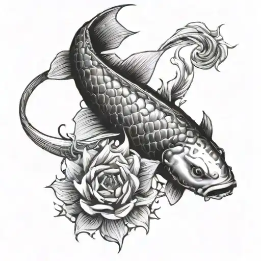koi fish mixed with a dagger tattoo design idea