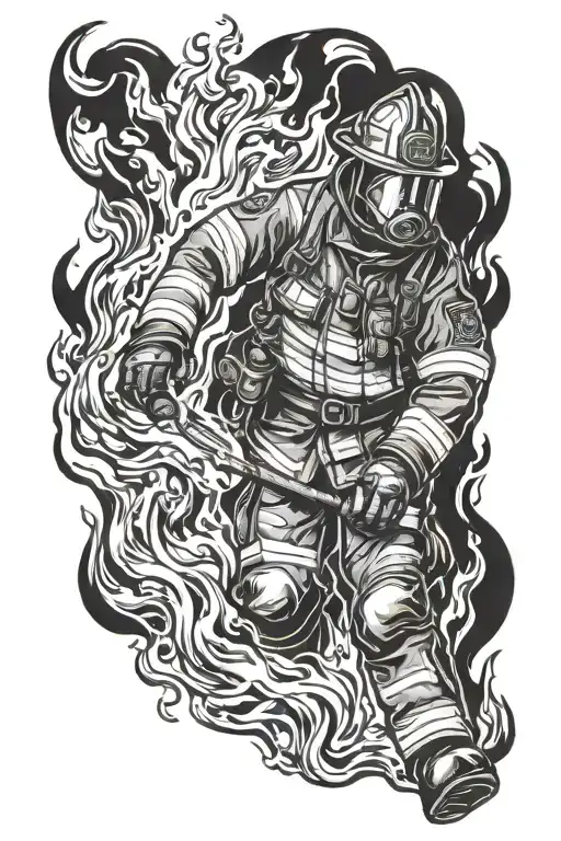 firefighter battling flames tattoo design idea