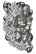 firefighter battling flames tattoo design idea