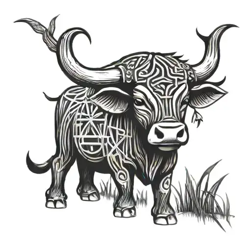 ox with bamboo surronded by bamboo representing vietnam  tattoo design idea