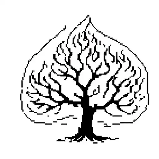 A simple pixel art flame effect on an ascii style "pear tree" background tattoo design idea