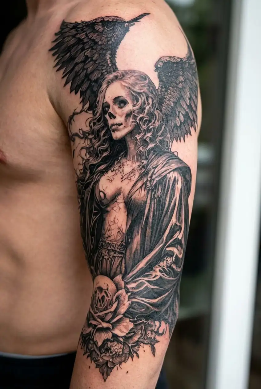 ange déchu good omens death of peace tattoo design idea