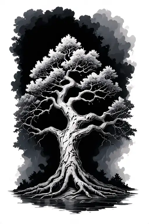 half dead half alive tree tattoo design idea