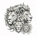 half female lion face and 2 baby lion head tattoo design idea