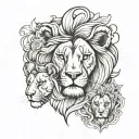 half female lion face and 2 baby lion head tattoo design idea