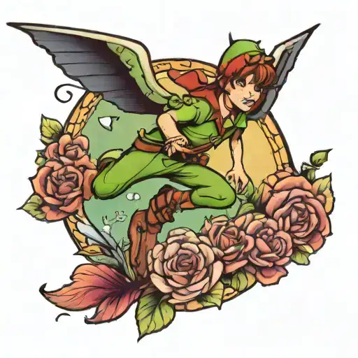 peter pan flying tattoo design idea