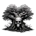 creepy tree with skull at base  tattoo design idea