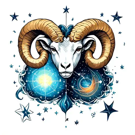 Aries ram and aquarius constellation merging together tattoo design idea