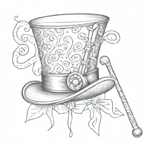 willy wonka's top hat and cane tattoo design idea