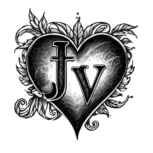 Heart Initials j and v tattoo design idea