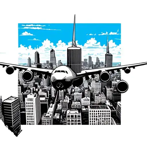 airplane flying over the Baltimore city skyline tattoo design idea