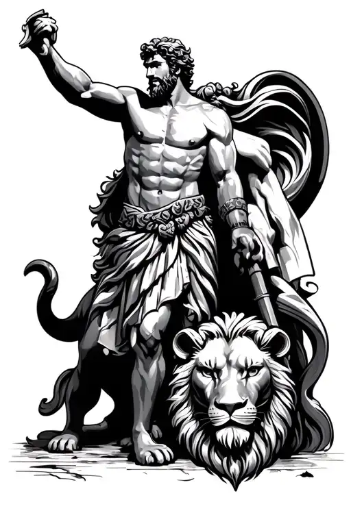 Hercules Greek god with lion tattoo design idea