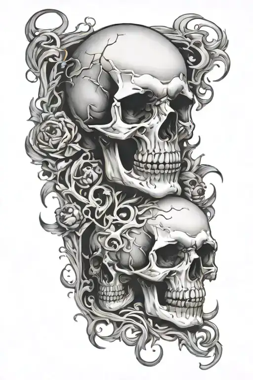 skull and flame prison sleeve tattoo design idea