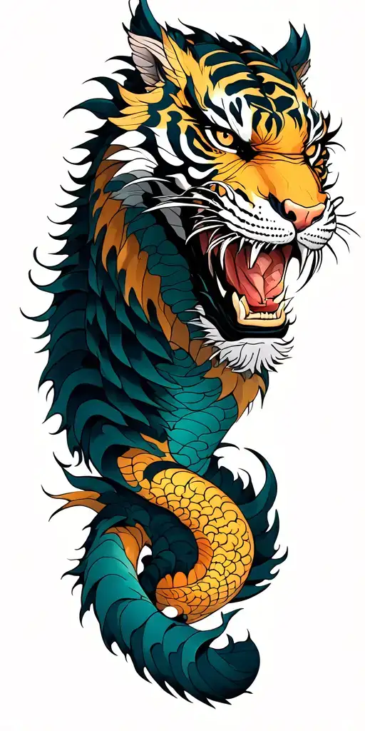 tiger confronting dragon tattoo design idea