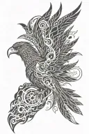 mechanical Phoenix rising from flames tattoo design idea
