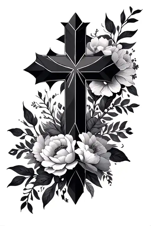 cross, floral, geometric tattoo design idea