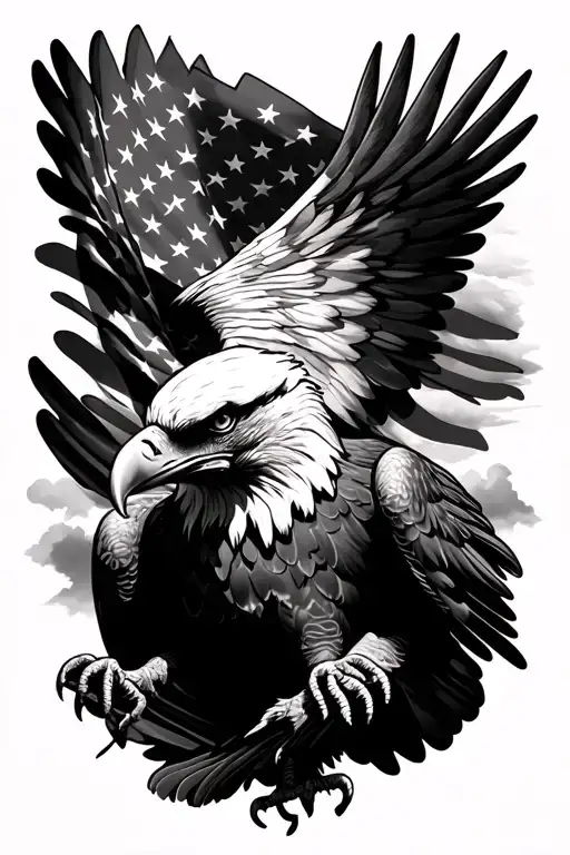 bald eagle and American flag intertwined tattoo design idea