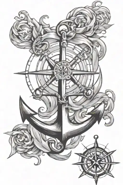 chart, anchor, tamp, säger, compass rose surrounded tattoo design idea
