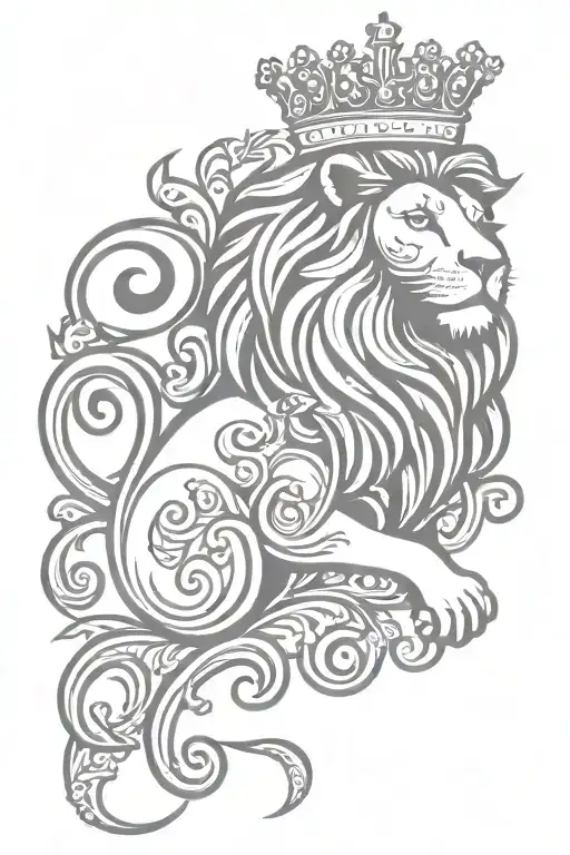 lion royal flourish wearing crown tattoo design idea