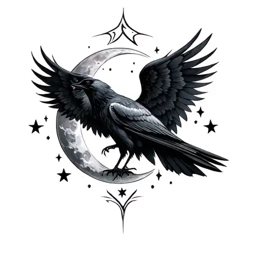 Nyx Symbol crow wings, moon and stars forming tattoo design idea
