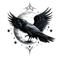 Nyx Symbol crow wings, moon and stars forming tattoo design idea