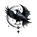 Nyx Symbol crow wings, moon and stars forming tattoo design idea