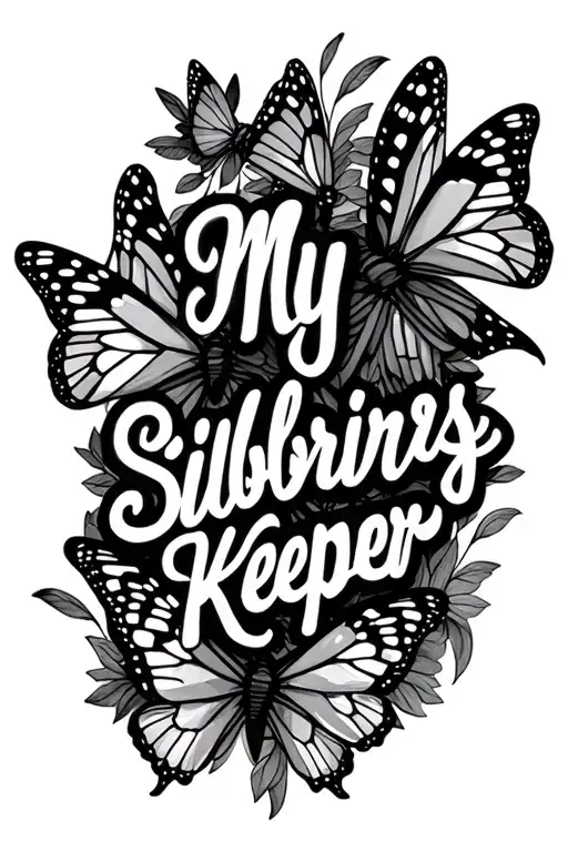"My siblings keeper" text with butterflies  tattoo design idea