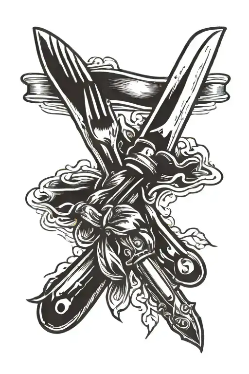 knife and fork crossed over a cooking tattoo design idea