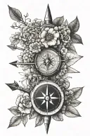 three arrows, compass, book, Hydrangea tattoo design idea