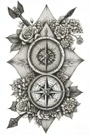 three arrows, compass, book, Hydrangea tattoo design idea