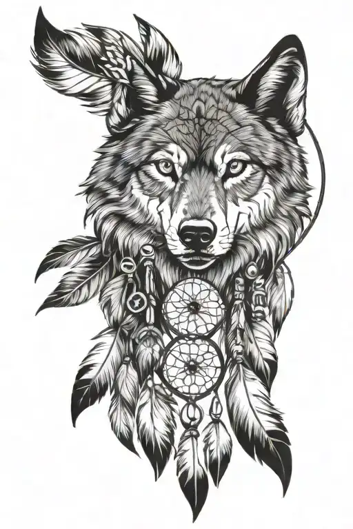 wolf with dreamcatcher tattoo design idea
