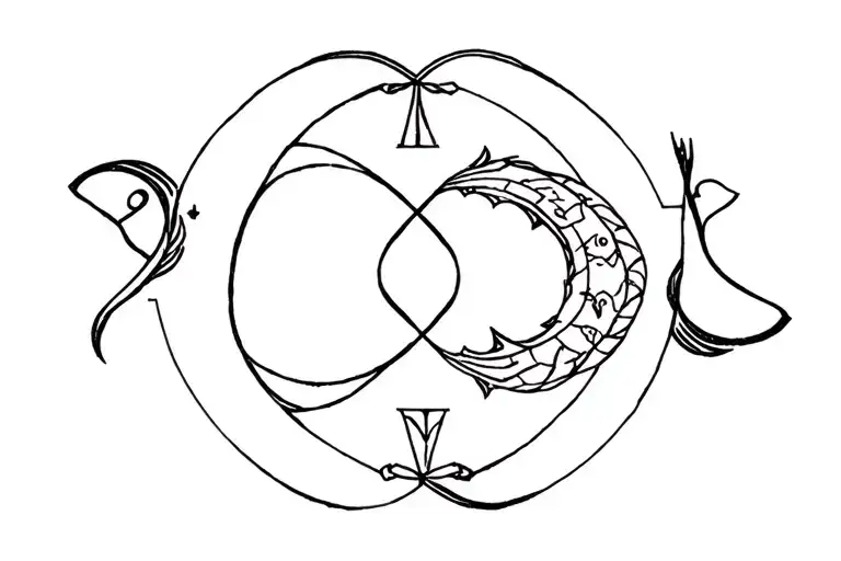 sagittarius and libra surrounded by pisces tattoo design idea