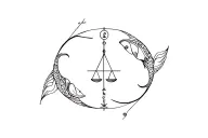 sagittarius and libra surrounded by pisces tattoo design idea