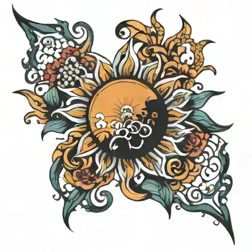 sun sea french lile tattoo design idea