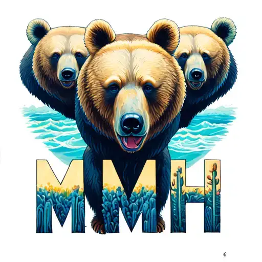 Family, faith, strength, integrity, honor painting Rocky Mountains, ocean, cactus symbolic maps "MMH" 3 bears tattoo design idea