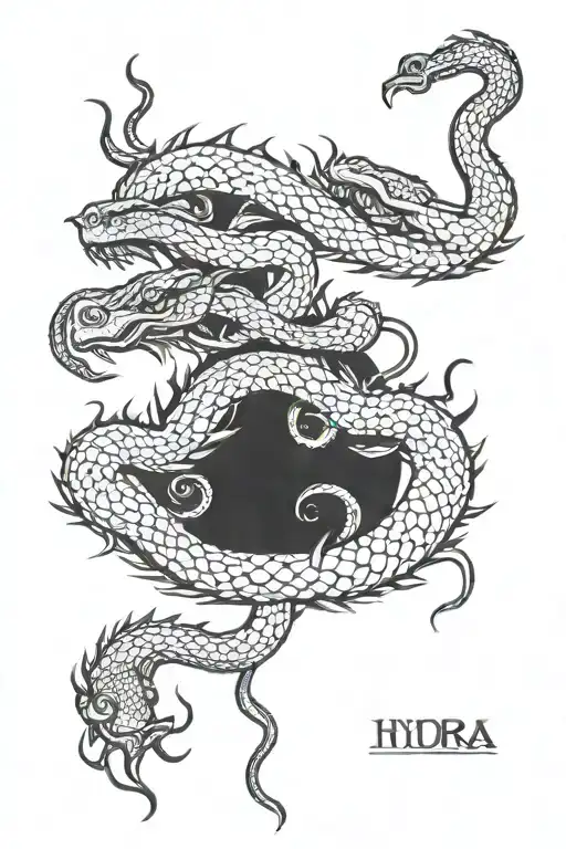 multi headed hydra, tattoo, black tattoo design idea
