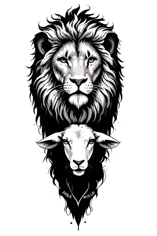 lion and lamb "every knee will bow" written below it tattoo design idea