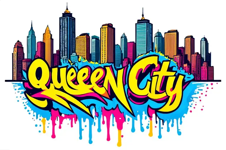 Queen City Creatives logo city scape tattoo design idea