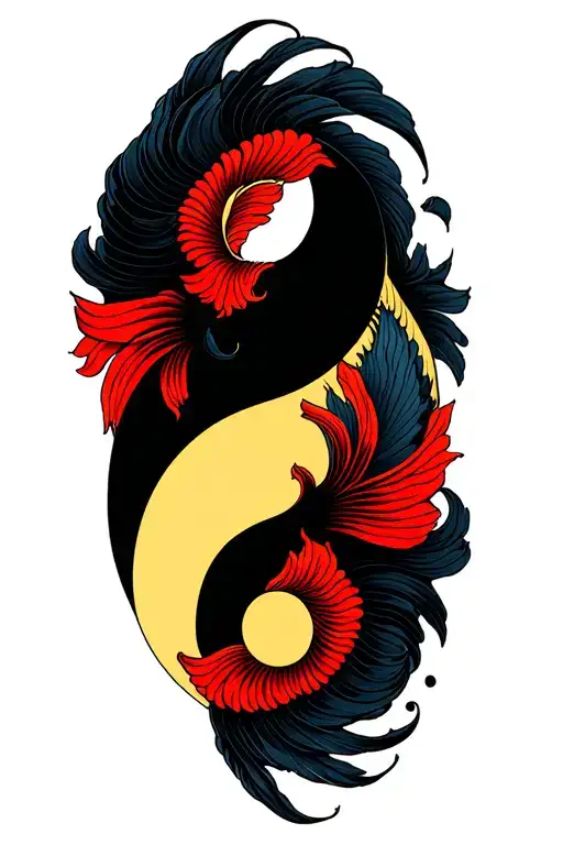 Coi fish yin yang red and yellow eye tattoo design idea