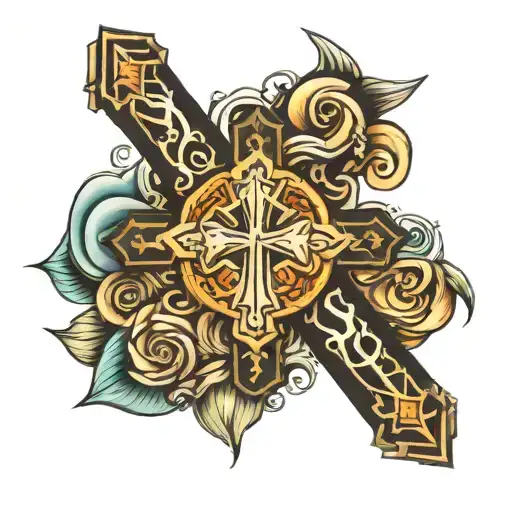 a cross combined with the Christian fish symbol intertwined tattoo design idea