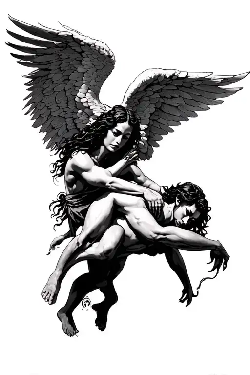 African American angels fighting demons tattoo design idea