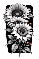 ladybug and violet flower and sunflower blooming tattoo design idea