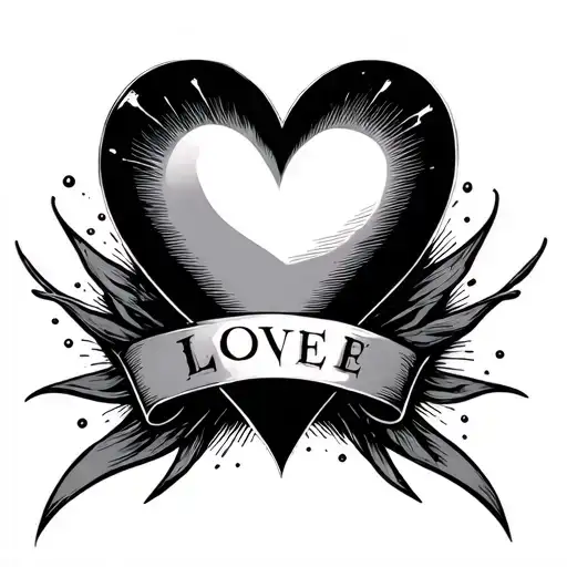 nucleus and love heart tattoo design idea