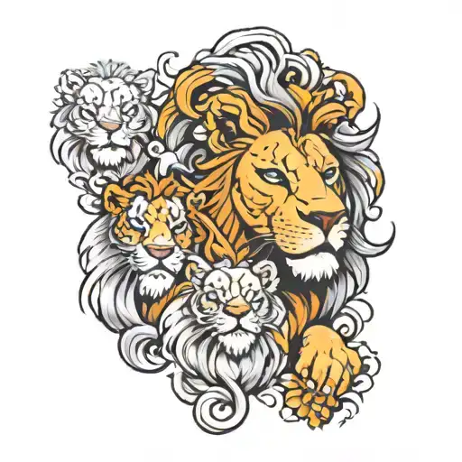 lion whit 4  kids tattoo design idea