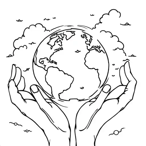 Hands holding the earth with clouds underneath the hands tattoo design idea