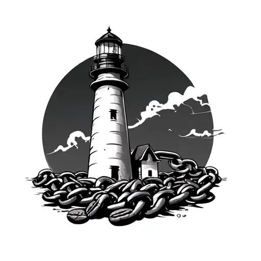lighthouse, chain, coffee bean, resistance, success tattoo design idea