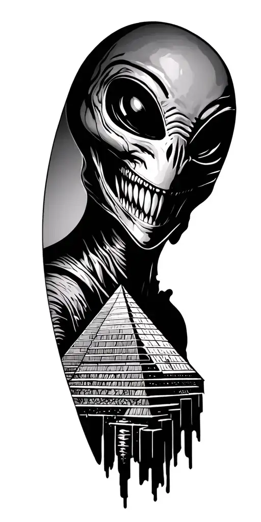 aliens and pyramids tattoo design idea