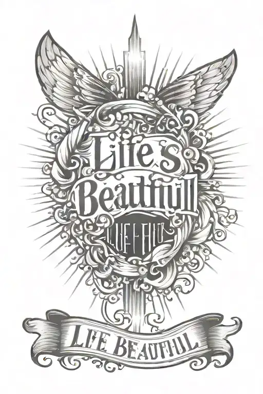 Life is Beautiful Text, sunbeams tattoo design idea