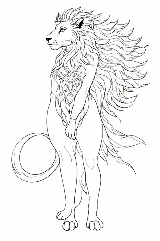 Ishtar goddess full body lion tattoo design idea